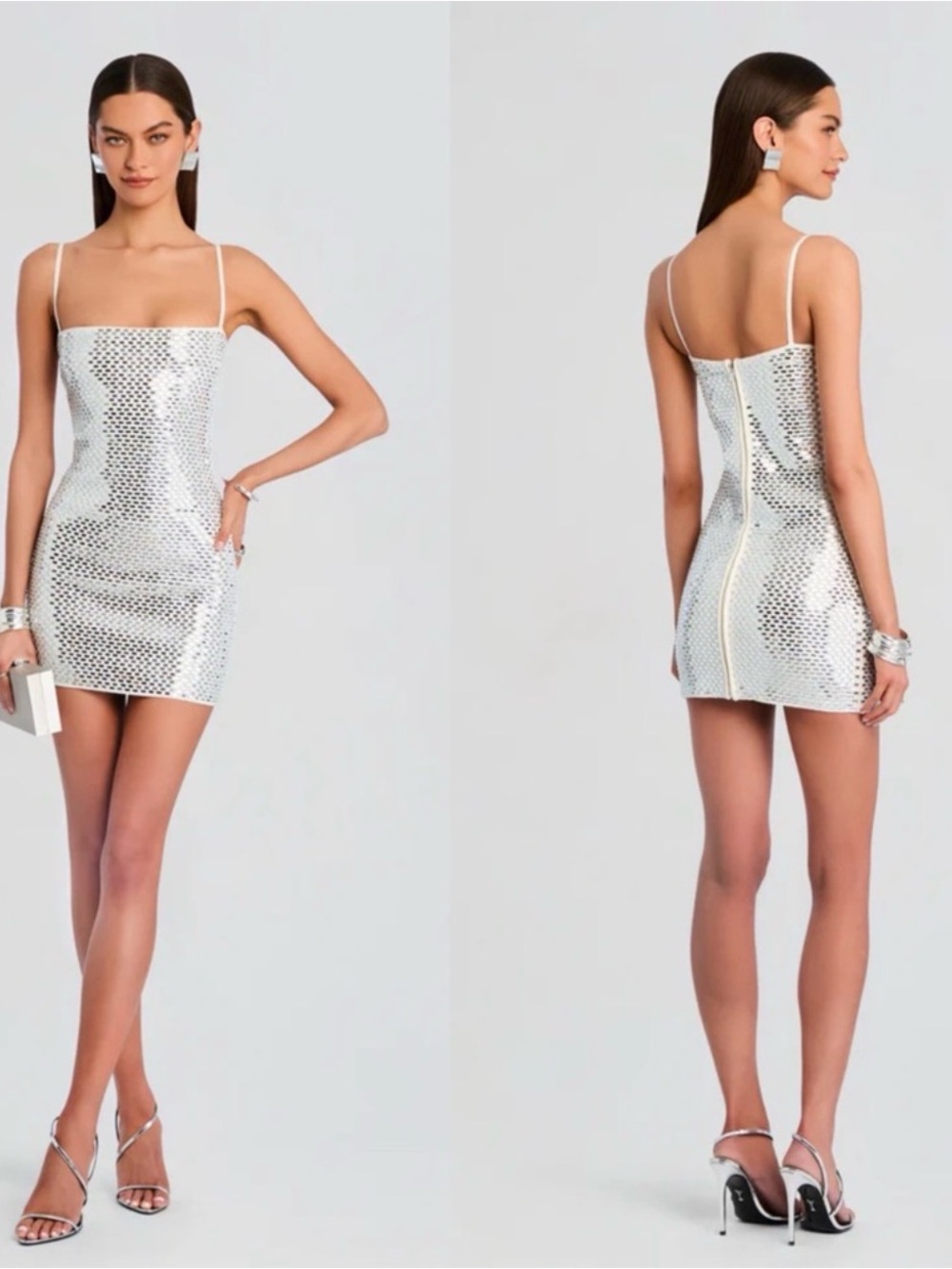 Retrofete Avanyah Crystal Knit White Mini Dress Medium